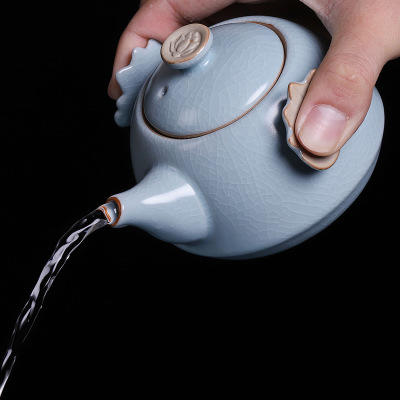 开片汝窑茶壶单壶大号陶瓷过滤家用单个功夫茶手抓壶冰裂创意日式 商品图1