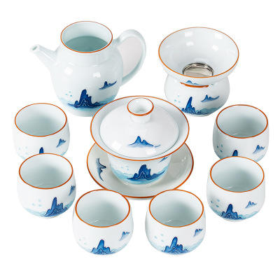 景德镇山水手绘茶具套装家用陶瓷泡茶盖碗中式功夫茶杯办公室高档 商品图4