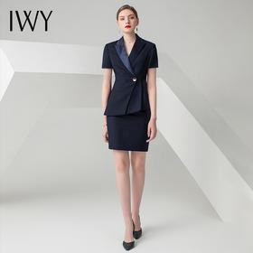IWY/藏青色短袖西装半裙套装21CS1