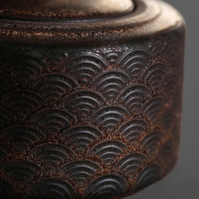 粗陶鎏金祥云复古中式茶叶罐子半斤装密封罐装茶带盖子中号办公室 商品图2