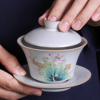 汝窑三才盖碗汝窑茶杯手抓壶单个泡茶碗汝瓷功夫茶具开片陶瓷 商品图1