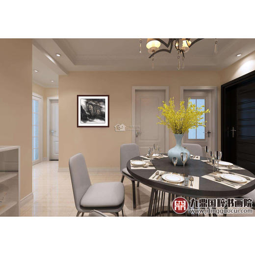 叶丁疑《崖上人家》68*68cm 山水斗方作品 办公室/客厅挂画 商品图2