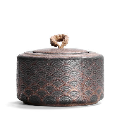 粗陶鎏金祥云复古中式茶叶罐子半斤装密封罐装茶带盖子中号办公室 商品图4