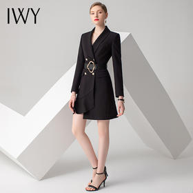 IWY/黑色长袖连衣裙Q10359