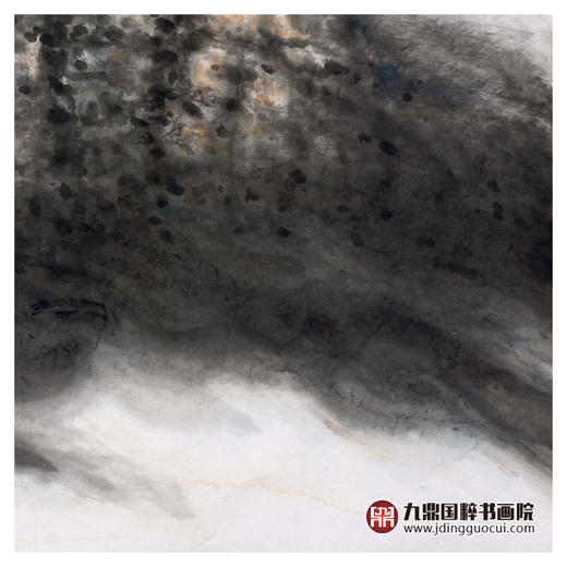 叶丁疑《崖上人家》68*68cm 山水斗方作品 办公室/客厅挂画 商品图6