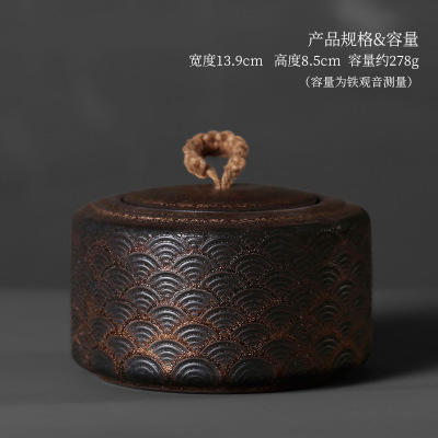 粗陶鎏金祥云复古中式茶叶罐子半斤装密封罐装茶带盖子中号办公室 商品图5