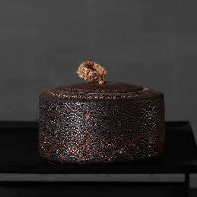 粗陶鎏金祥云复古中式茶叶罐子半斤装密封罐装茶带盖子中号办公室 商品图0