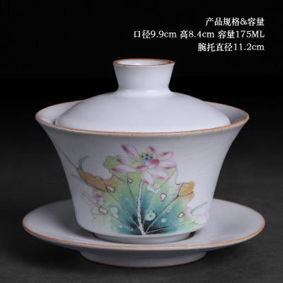 汝窑三才盖碗汝窑茶杯手抓壶单个泡茶碗汝瓷功夫茶具开片陶瓷 商品图5