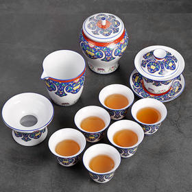 珐琅彩功夫茶具套装家用茶壶茶杯6只装中式复古景德镇陶瓷办公室