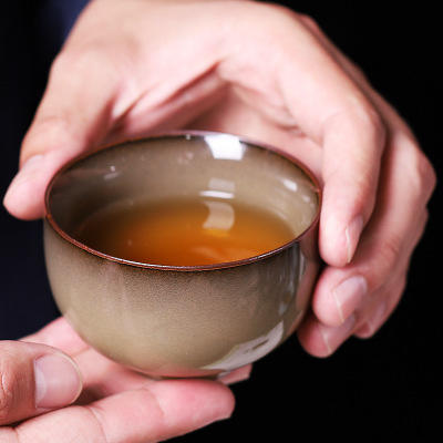 功夫茶杯单个青瓷茶杯主人杯家用陶瓷品茶杯复古个人品茗杯子日式 商品图1