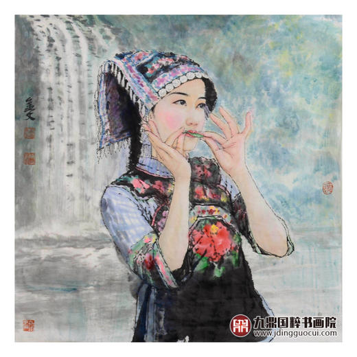 赵金文《苗寨姑娘作品》68*68cm 人物斗方作品 茶室/客厅挂画 商品图1