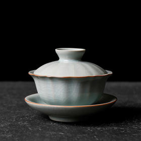 汝窑盖碗开片泡茶杯纯手工家用冰裂釉天青色复古整套三才功夫茶碗