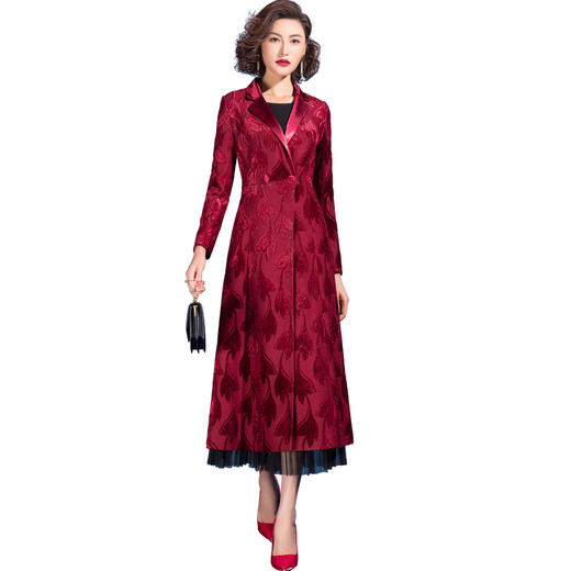 SSGS-新款中长款收腰显瘦红色高贵大气外套 商品图3