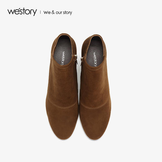 westory商场同款秋季粗跟高跟鞋圆头绒面舒适单鞋女W284M80651 商品图1