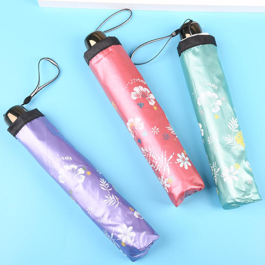 天堂伞黑胶防紫外线晒女三折叠轻小巧便携晴雨伞两用遮太阳铅笔伞 商品图3