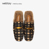 westory商场同款秋季毛毛拖鞋方头低跟格子鞋女W283H70641 商品缩略图0