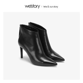 westory商场同款靴子胎牛皮面短靴细跟高跟鞋女靴子W284S80221