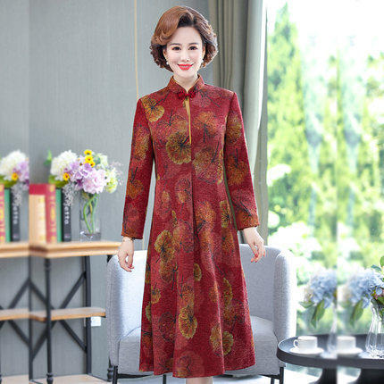 MFY-2038秋季新款高贵气质印花收腰连衣裙 商品图1