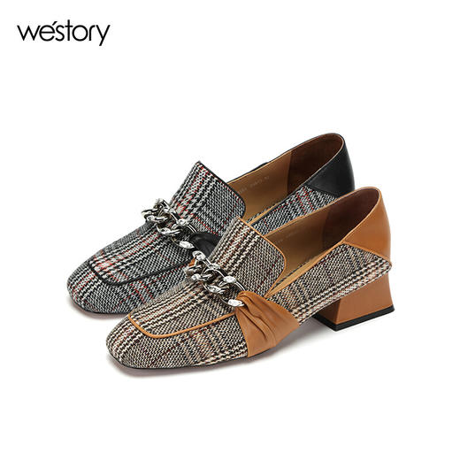 westory商场同款春季女鞋平跟格子布单鞋女士平底鞋W281M50801 商品图0