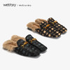 westory商场同款秋季毛毛拖鞋方头低跟格子鞋女W283H70641 商品缩略图1
