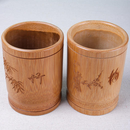 天然竹笔筒复古中国风装笔实用原色竹制阴雕笔筒 商品图2