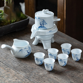 功夫茶具套装家用简约现代陶瓷精品礼盒装办公室泡茶手绘石磨