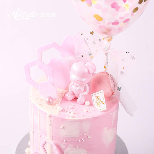 抖音小熊气球可爱女孩女神款公主儿童生日蛋糕深圳同城配送 商品图3