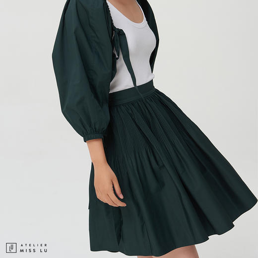 【鬼马女孩】深墨绿高腰褶皱嘭嘭嘭A字半裙 商品图1