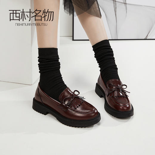 西村名物2020秋季新款乐福鞋平跟圆头复古英伦风布洛克皮鞋 T20CM30911 商品图0