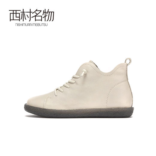 西村名物2020冬季新款短靴牛皮革平底英伦风复古时装靴女X20DF40011 商品图2