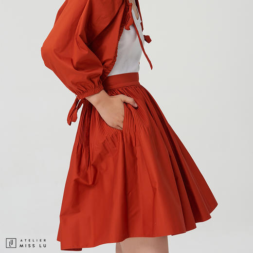 【鬼马女孩】枫叶橘高腰褶皱嘭嘭嘭A字半裙 商品图1