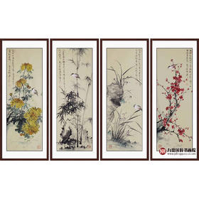 高云鹏《花鸟四条屏作品》35cm*100cm*4 花鸟四条屏作品 办公室/客厅挂画