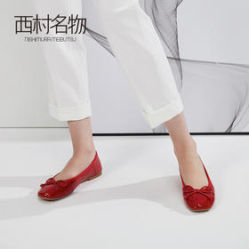 西村名物2020秋季新款牛皮漆革平底蝴蝶结优雅大方单鞋女T20CE30631