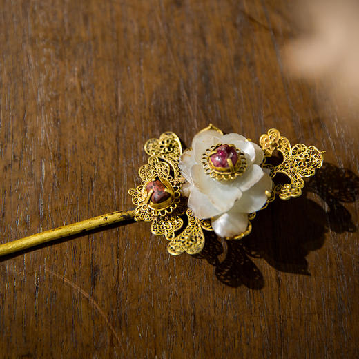 清 金镶玉花形发簪 商品图1