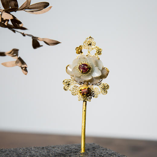清 金镶玉花形发簪 商品图3