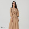 【宝藏ONE PIECE】浅驼压褶V领设计感连衣裙 商品缩略图0