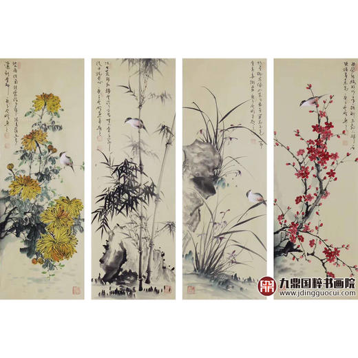高云鹏《花鸟四条屏作品》35cm*100cm*4 花鸟四条屏作品 办公室/客厅挂画 商品图1