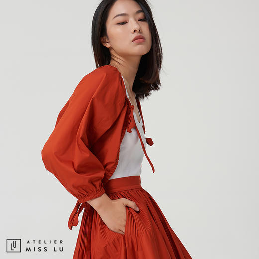 【鬼马女孩】枫叶橘褶皱抽绳短款上衣外套 商品图1