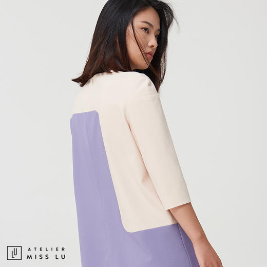 AtelierMissLu-【自有自在】 色块拼接不对称设计连身裙 商品图2