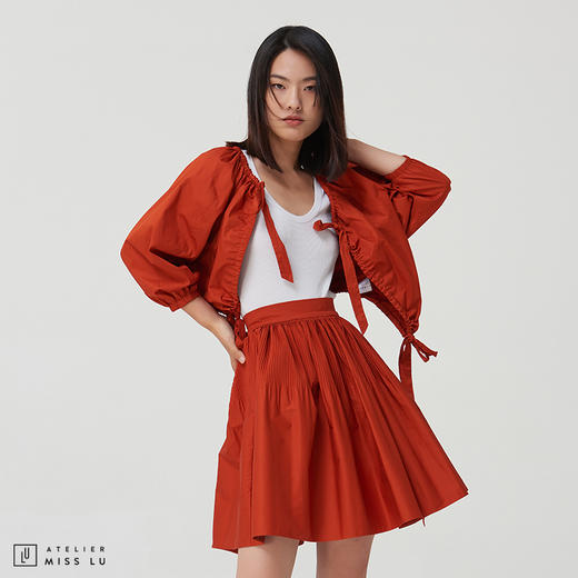 【鬼马女孩】枫叶橘高腰褶皱嘭嘭嘭A字半裙 商品图3