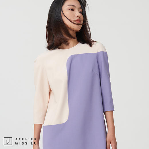 AtelierMissLu-【自有自在】 色块拼接不对称设计连身裙 商品图3