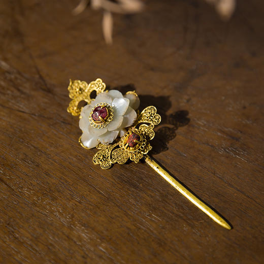 清 金镶玉花形发簪 商品图0