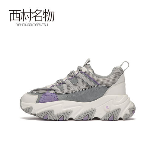 西村名物2020秋季新款老爹鞋系带牛皮革休闲潮流运动跑步鞋X20CM32271 商品图1