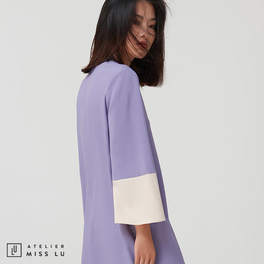 AtelierMissLu-【优雅之上】 香芋紫拼色简洁款连身裙 商品图2