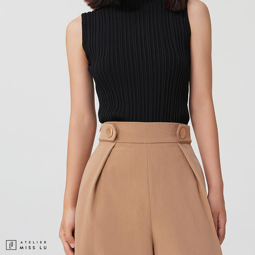 AtelierMissLu-【绝对气场】 腰部褶皱设计高腰阔腿裤 商品图0