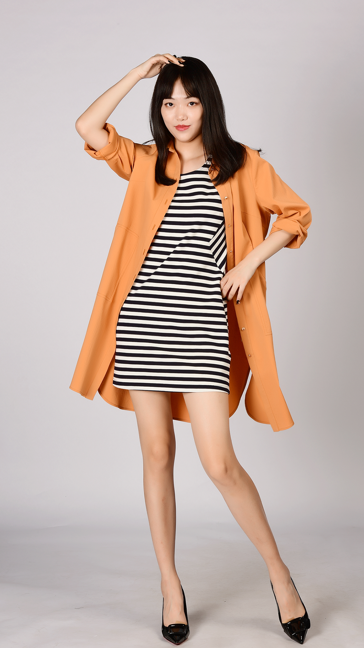 梦里人女装纯色时尚宽松休闲棉质中长款风衣