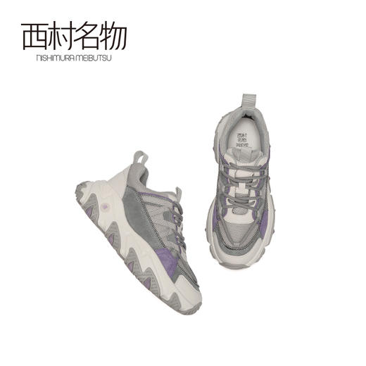 西村名物2020秋季新款老爹鞋系带牛皮革休闲潮流运动跑步鞋X20CM32271 商品图2