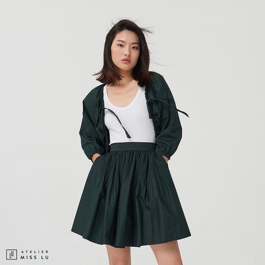 【鬼马女孩】深墨绿高腰褶皱嘭嘭嘭A字半裙 商品图3