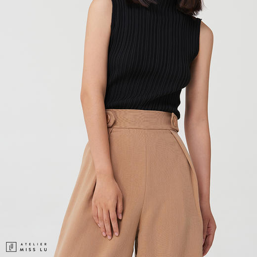 AtelierMissLu-【绝对气场】 腰部褶皱设计高腰阔腿裤 商品图2