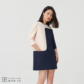 AtelierMissLu-【自有自在】 色块拼接不对称设计连身裙